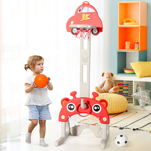 Infans 3-in-1 Basketball Hoop for Kids Adjustable Height Playset w/ Balls Red