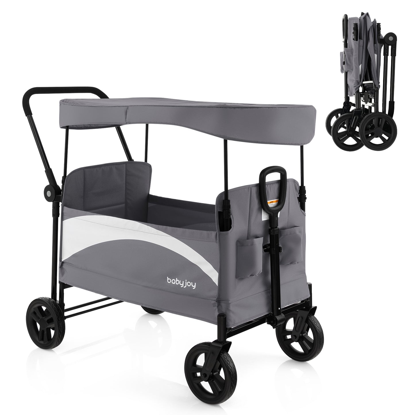 Infans 2-Seat Stroller Wagon Folding Baby Stroller w/ Adjustable Canopy & Handles Grey