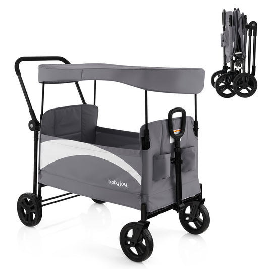 Infans 2-Seat Stroller Wagon Folding Baby Stroller w/ Adjustable Canopy & Handles Grey