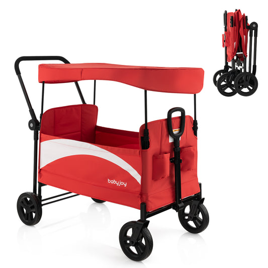 Infans 2-Seat Stroller Wagon Folding Baby Stroller w/ Adjustable Canopy & Handles Red