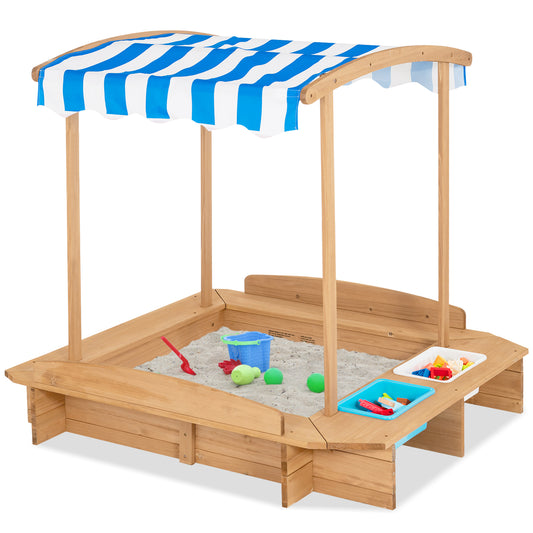 Infans Kids Large Wooden Sandbox w/ 2 Bench Seats Outdoor Play Station for Children