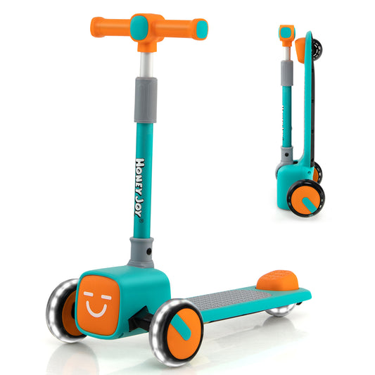 Infans Folding Adjustable Kids Toy Scooter W/LED Flashing Wheels Horn 4 Emoji CoversGreen