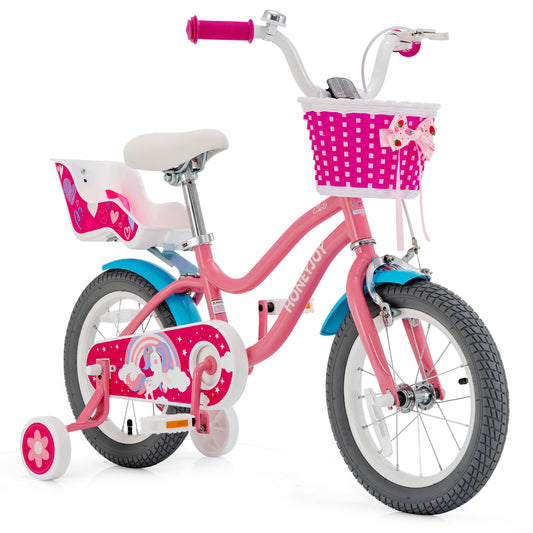 Infans 14 Inches Kids Bicycle w/Training Wheels & Basket for Boys & Girls Age 3-5 Years