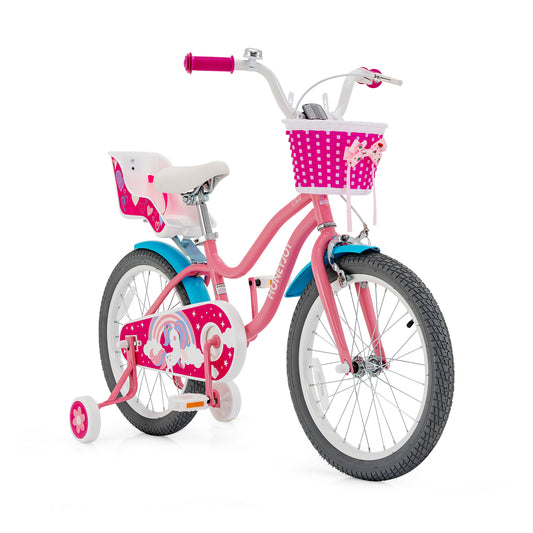 Infans 18 Inches Kids Bicycle w/Training Wheels & Basket for Boys & Girls Age 5-9 Years
