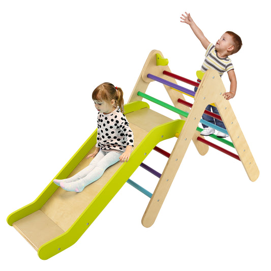 Infans 2-in-1 Wooden Climbing Triangle Set Triangle Climber w/ Ramp Multi-color