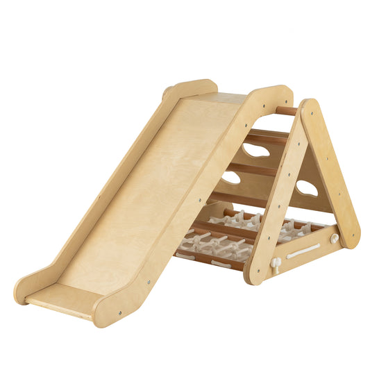 Infans 4 in 1 Wooden Climbing Triangle Set Triangle Climber w/Ramp Natural