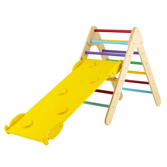Infans 3-in-1 Wooden Climbing Triangle Set Triangle Climber w/ Ramp Multi-color