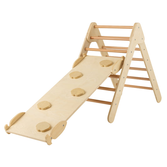 Infans 3-in-1 Wooden Climbing Triangle Set Triangle Climber w/ Ramp Natural
