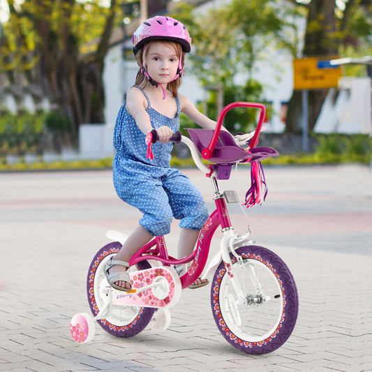 Infans 16 inch Kids Bike w/Doll Seat Girls Bicycle w/Training Wheels for 4-7 Years Old Girl