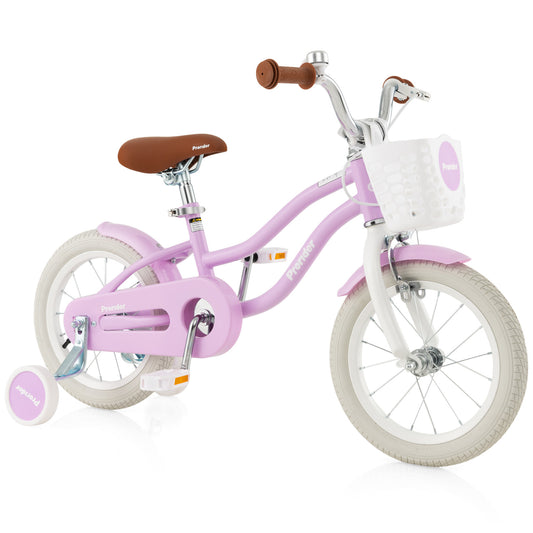 Infans 14 inch Kid's Bike w/Removable Training Wheels & Basket for 3-5 Years Old Purple