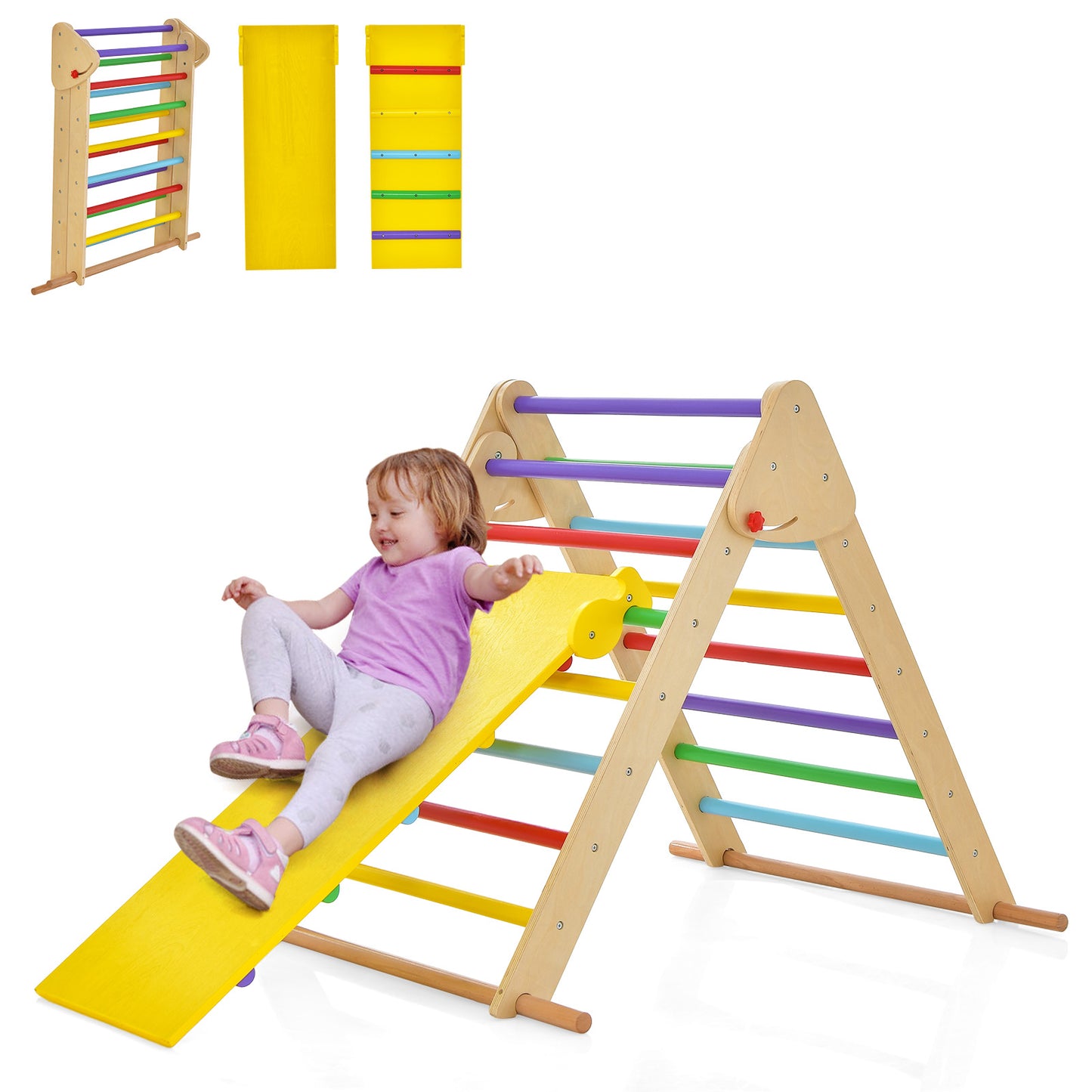 Infans Toddler Folding Climbing Toys Montessori Wood Climbing Triangle Set w/Ramp Slid