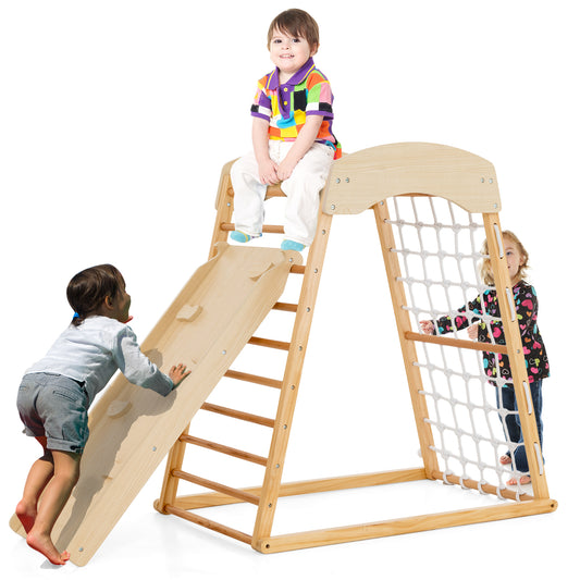 Infans 6-in-1 Wood Jungle Gym Montessori Climbing Play Set w/Double-sided Ramp Natural