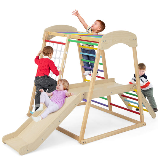 Infans 6-in-1 Indoor Jungle Gym Wooden Playground Climber Playset for Kids 1+ YearsMulticolor