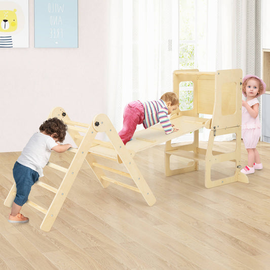 Infans 7-in-1 Toddler Climbing Toy Set w/ Reversible Ramp Convertible Step StoolNatural