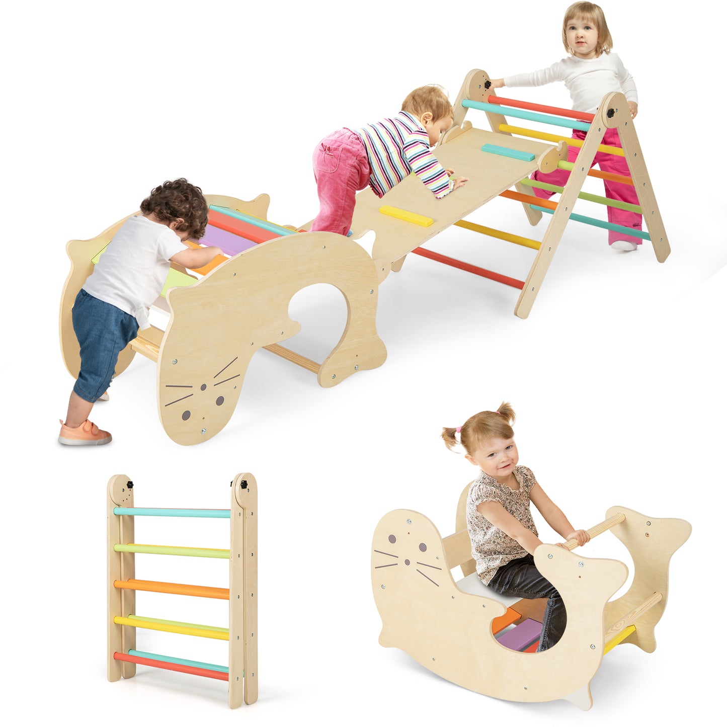 Infans 7-in-1 Indoor Climbing Toys for Toddlers w/ Reversible Ramp Sea Lion Rocker