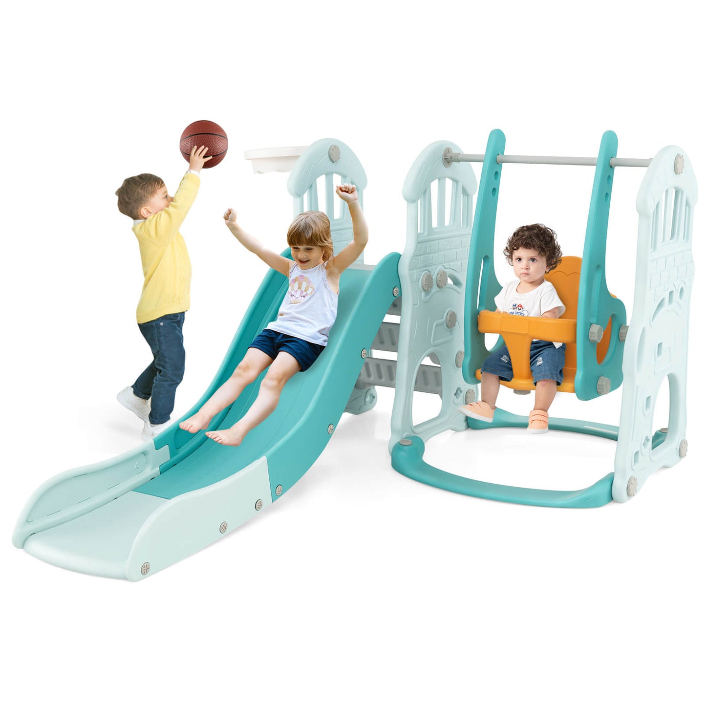 Infans Toddler Slide and Swing Set 4-in-1 Indoor Playground w/ Extra-long Slide