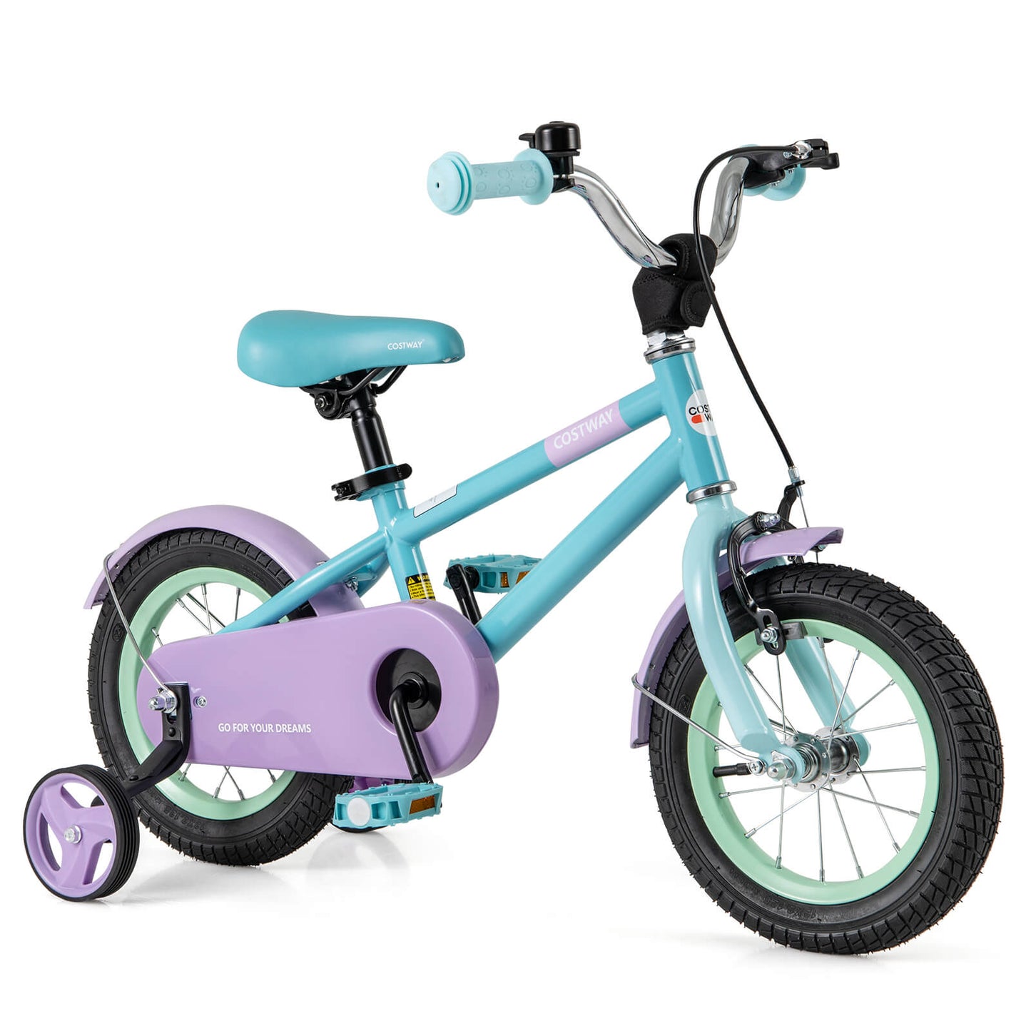 Infans 12inch Kids Bike w/Adjustable Saddle Handlebar Removable Training Wheels HandbrakeBlue + Purple