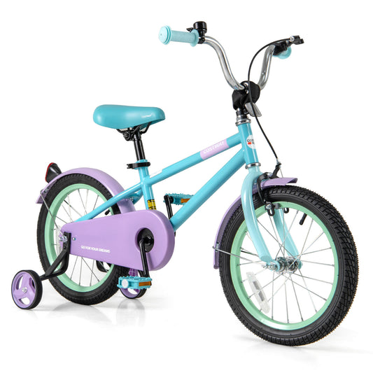 Infans 16inch Kids Bike w/Adjustable Saddle Handlebar Removable Training Wheels HandbrakeBlue + Purple
