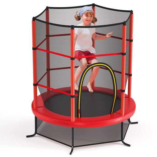 Infans 55inch Kids Trampoline Bouncing Jumping Mat Recreational Trampoline W/Enclosure NetRed
