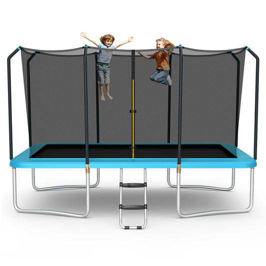 Infans 8x14FT Rectangular Recreational Trampoline W/Safety Enclosure Net Ladder OutdoorBlue