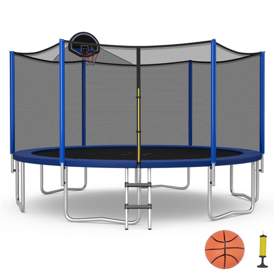 Infans 16FT Outdoor Large Trampoline Safety Enclosure Net w/ Basketball Hoop Stepper