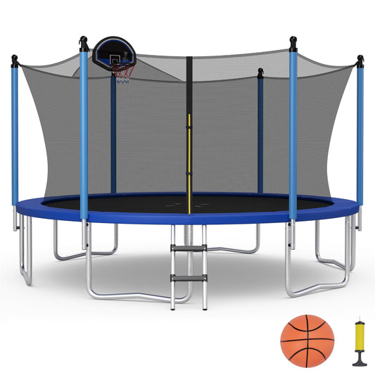 Infans 15FT Recreational Trampoline W/Inner Enclosure Net Basketball Hoop Ladder