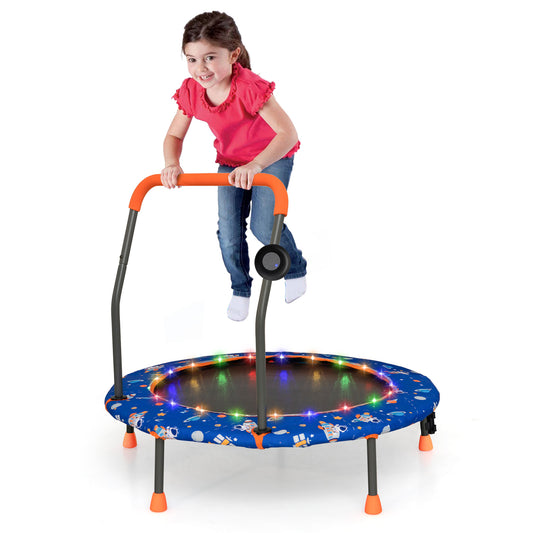 Infans 36inch Mini Toddler Trampoline W/LED Bluetooth Speaker Detachable Handle Kids GiftsBlue