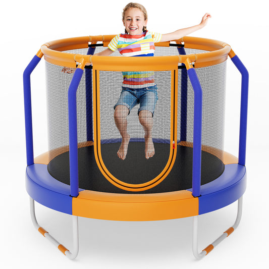Infans 48 inch Mini Trampoline with Enclosure Heavy-duty Metal Frame U-shaped Legs Orange