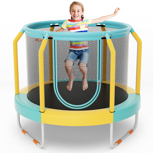 Infans 48 inch Mini Trampoline with Enclosure Heavy-duty Metal Frame U-shaped Legs Yellow