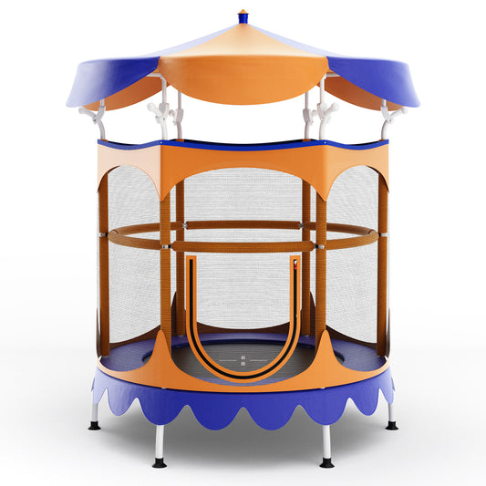 Infans 64 inch Kids Trampoline w/ Detachable Canopy Safety Enclosure Net Foam Handle Orange