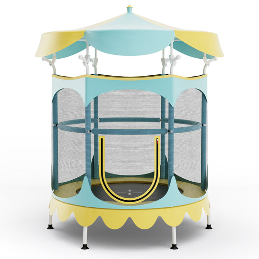 Infans 64 inch Kids Trampoline w/ Detachable Canopy Safety Enclosure Net Foam Handle Yellow