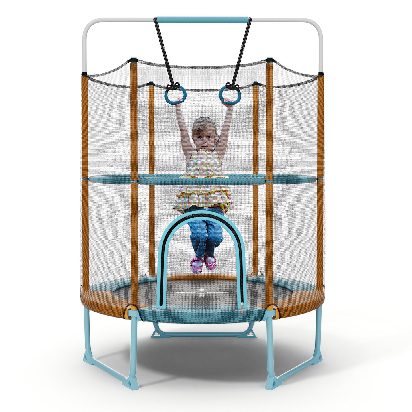 Infans 60 inch Trampoline for Kids w/Gymnastic Bar Rings Foamed Handle No Gap Design