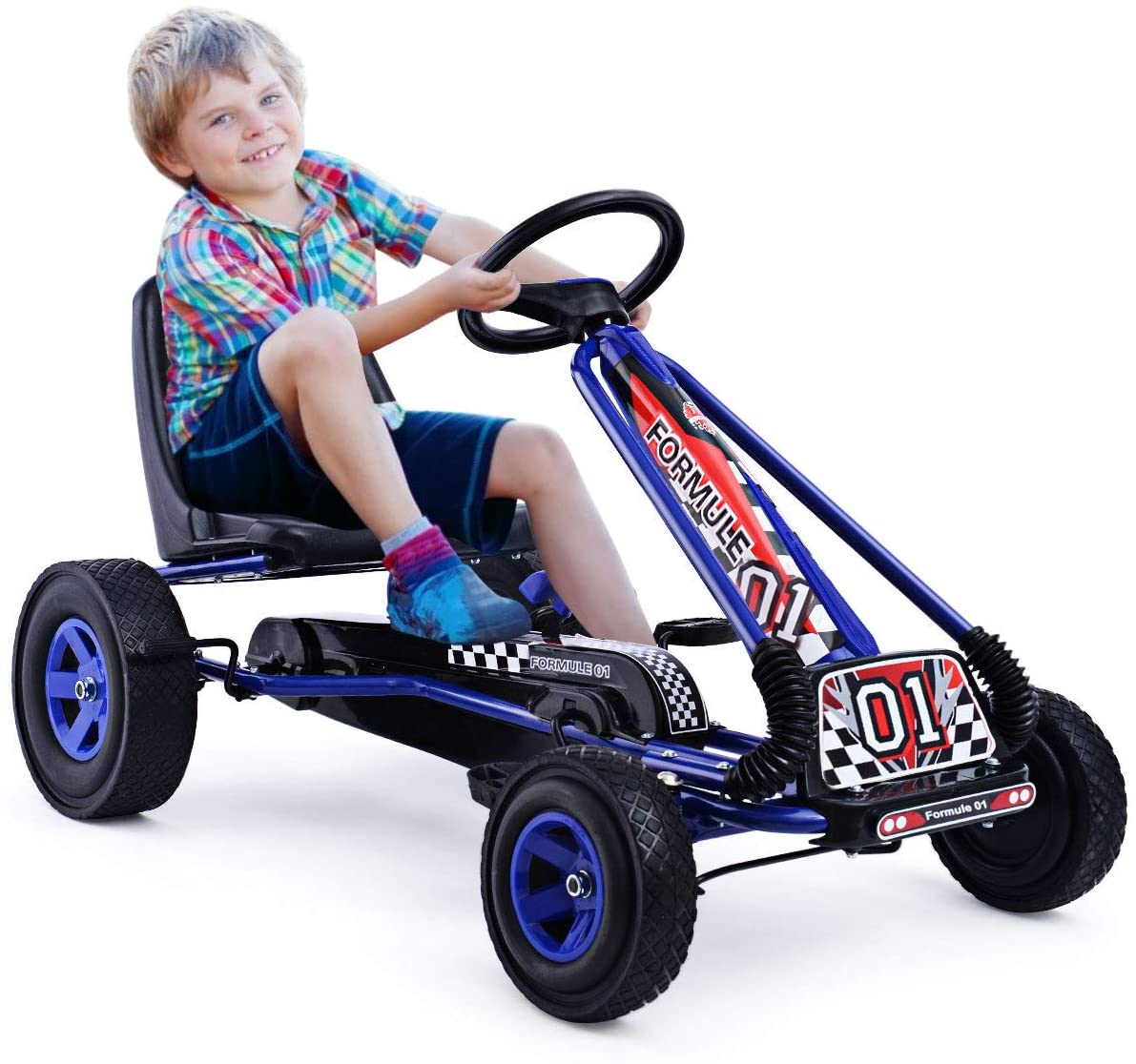 Infans Go Kart 4 Wheel Pedal Powered Kids Ride On Toy w/ Adjustable Seat Blue