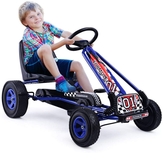 Infans Go Kart 4 Wheel Pedal Powered Kids Ride On Toy w/ Adjustable Seat Blue