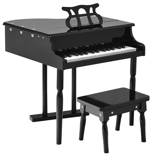 Infans 30 Key Classical Kids Piano Wooden Musical Instrument Toy w/ Stand & Stool Black