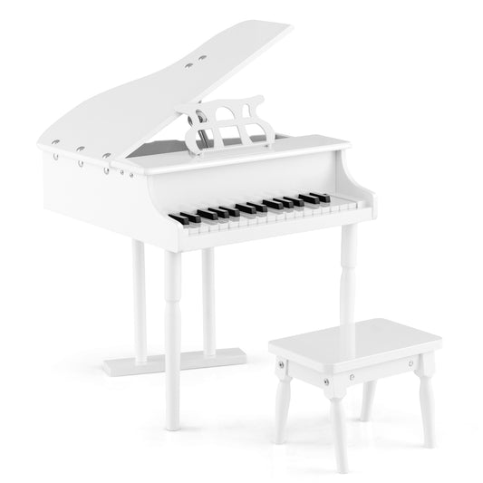 Infans 30 Key Classical Kids Piano Wooden Musical Instrument Toy w/ Stand & Stool White
