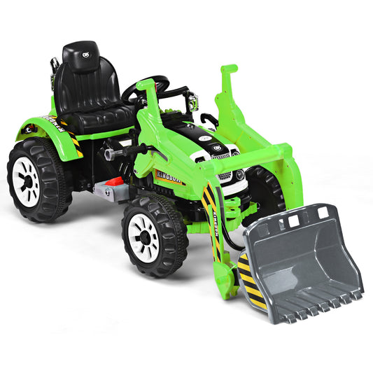 Infans Kids Ride On Excavator Truck 12V Battery Powered With Front Loader Digger Green