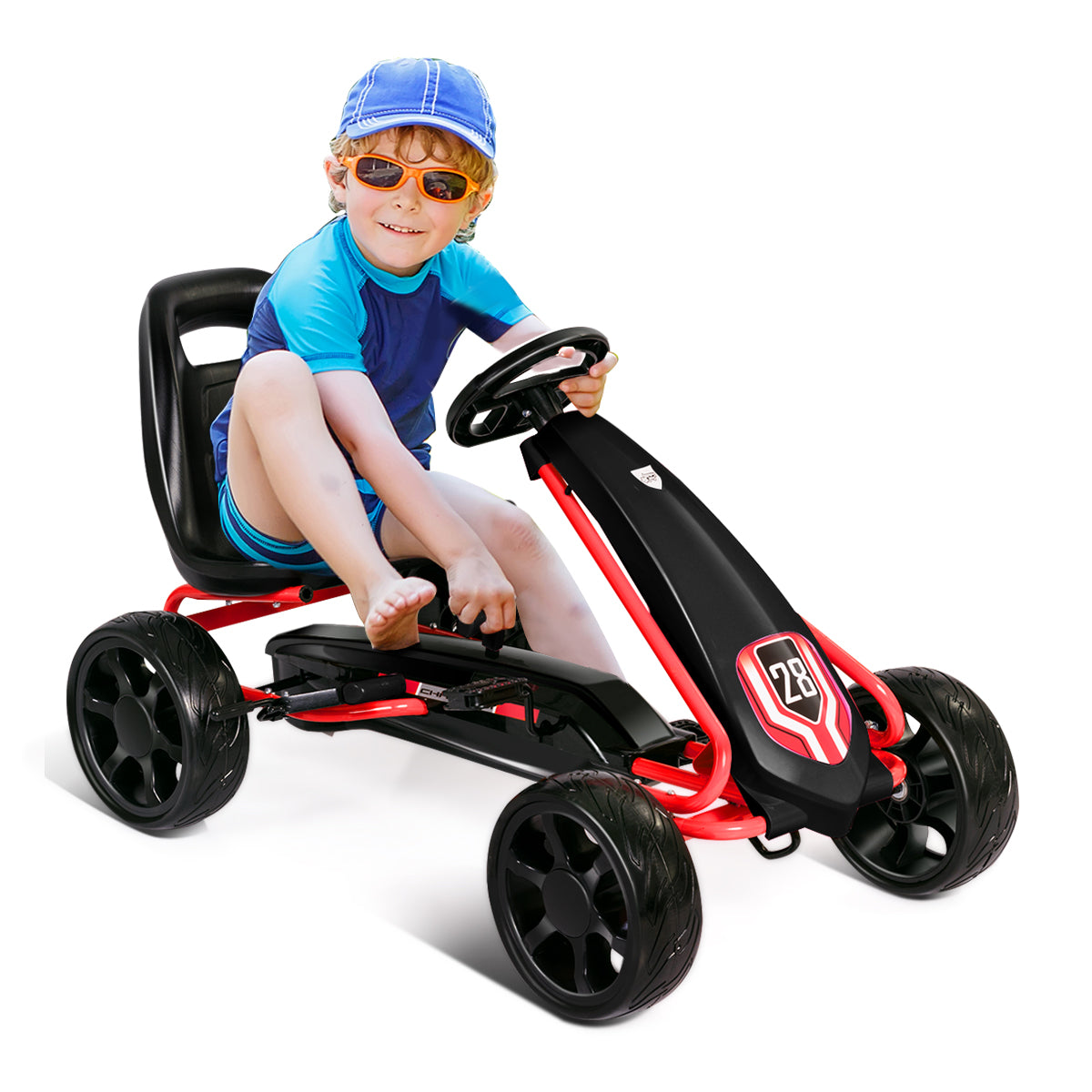 Infans Go Kart Pedal Car Kids Ride On Toys Pedal Powered 4 Wheel Adjustable Seat Black