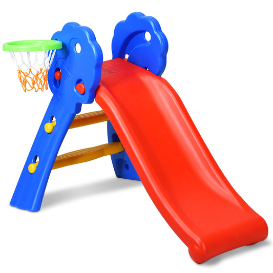 Infans 2 Step Children Folding Slide w/ Basketball Hoop For Kids Indoor & Outdoor