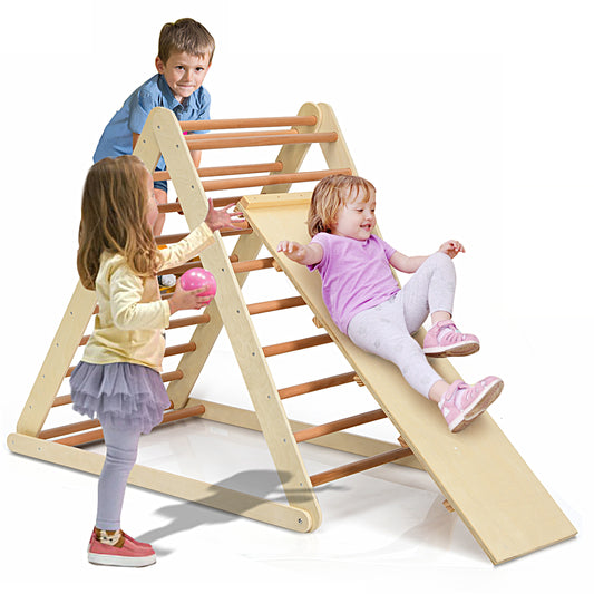 Infans Foldable Wooden Climbing Triangle Indoor Home Climber w/ Ladder for Toddler Baby