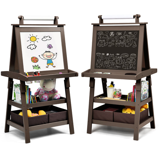 Infans 3 in 1 Double-Sided Storage Art Easel w/ Paint Cups for Toddlers Writing Coffee