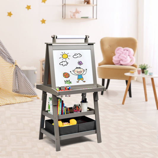 Infans 3 in 1 Double-Sided Storage Art Easel w/ Paint Cups for Kids Writing Earl Grey