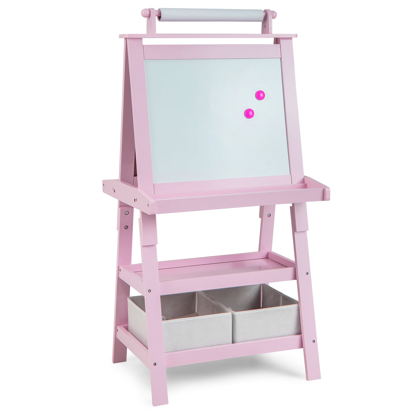 Infans Kids Art Easel Double Sided Chalkboard Magnetic Whiteboard w/ Storage Tray Pink