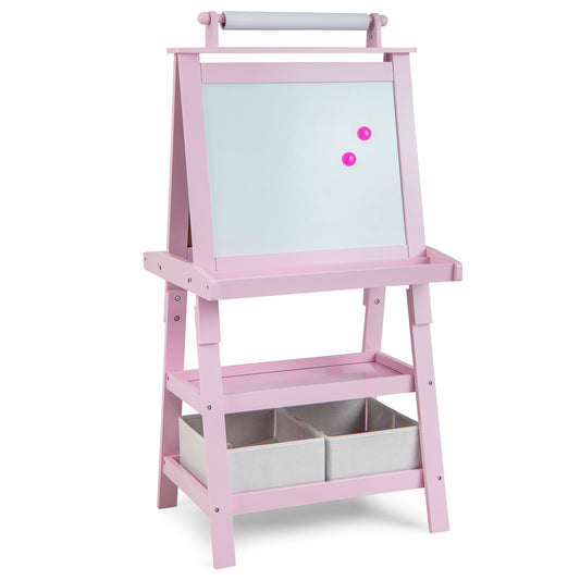 Infans Kids Art Easel Double Sided Chalkboard Magnetic Whiteboard w/ Storage Tray Pink