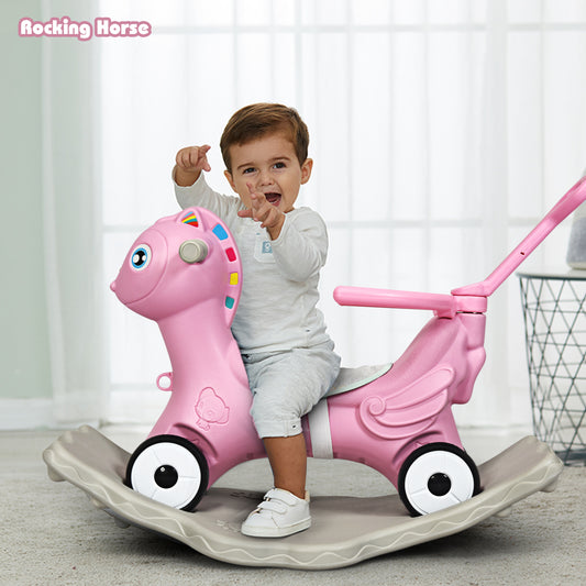 Infans Baby Rocking Horse 4 in 1 Kids Ride On Toy Push Car w/Music Indoor/Outdoor Gift