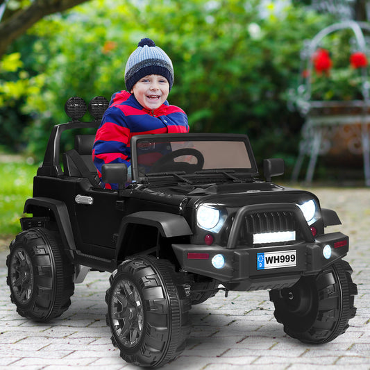 Infans 12V Kids Ride On Truck RC Car Spring Suspension w/ LED Light Music Trunk Black