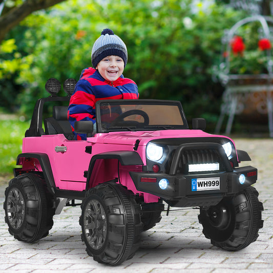 Infans 12V Kids Ride On Truck RC Car Spring Suspension w/ LED Light Music Trunk Pink