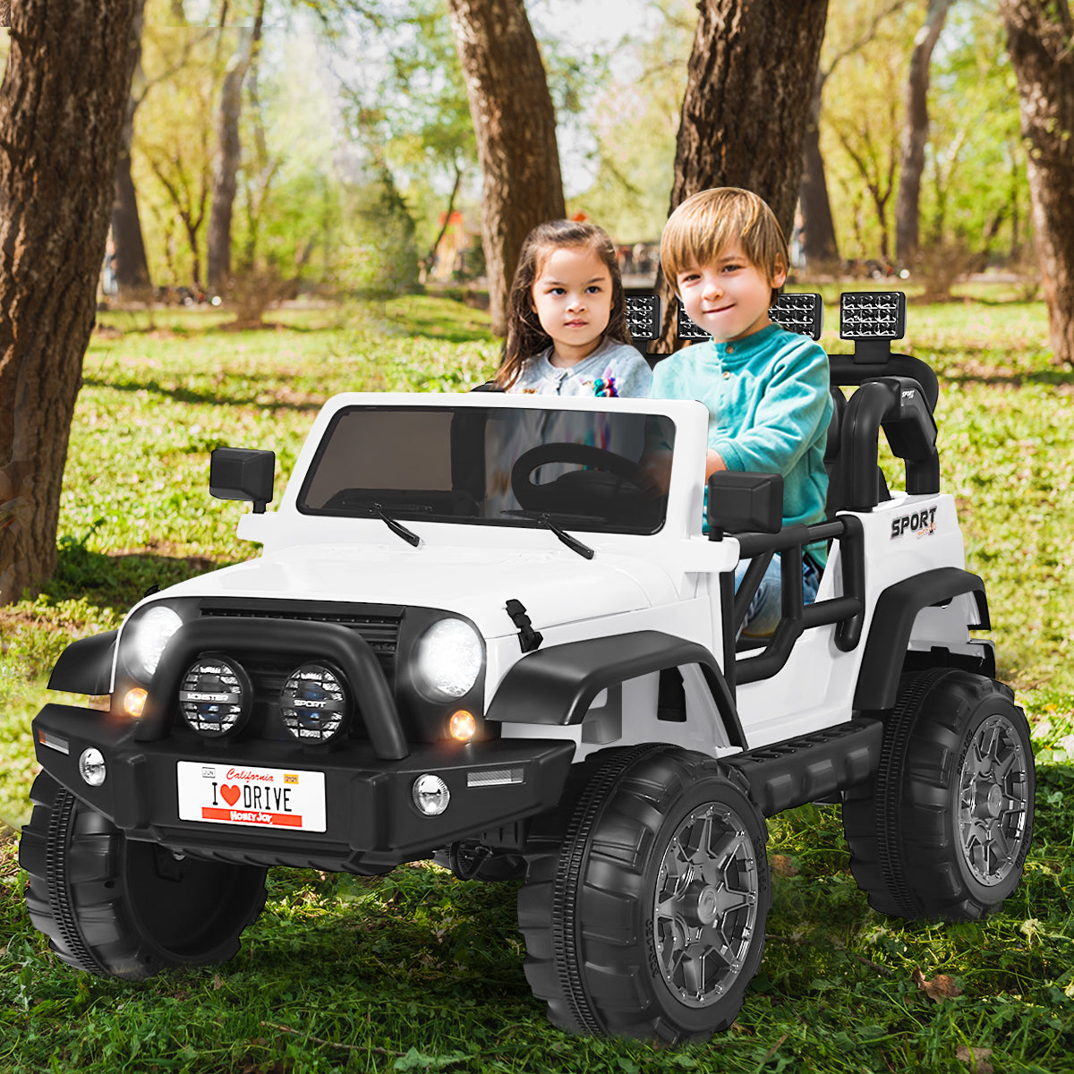 Infans 12V Kids Ride On Car 2 Seater Truck RC Electric Vehicle w/Storage White