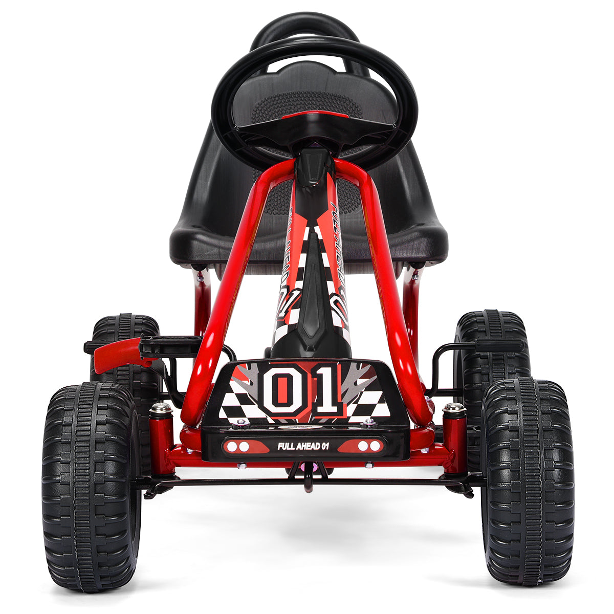 Infans Kids Pedal Go Kart 4 Wheel Ride On Toys w/ Adjustable Seat Handbrake Red