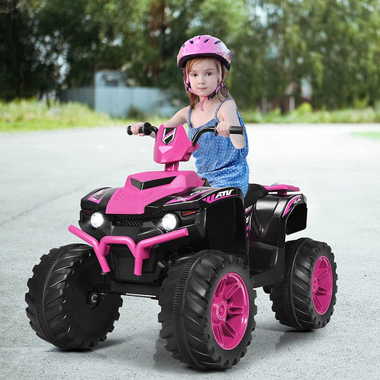 Infans 12V Kids 4-Wheeler ATV Quad Ride On Car w/ LED Light & Music Pink